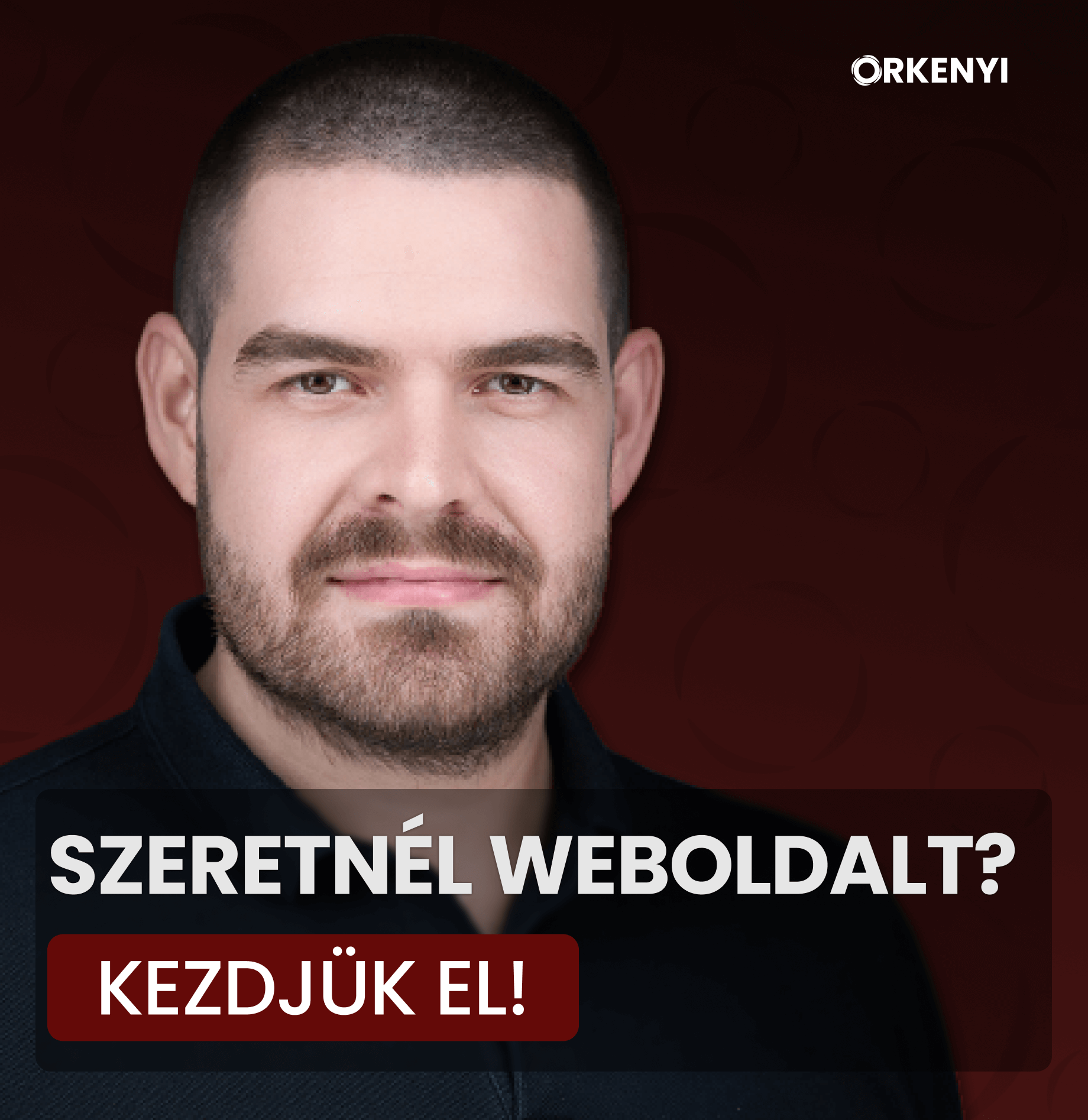 Fiatal férfi a banneren weboldalkészítést ajánl