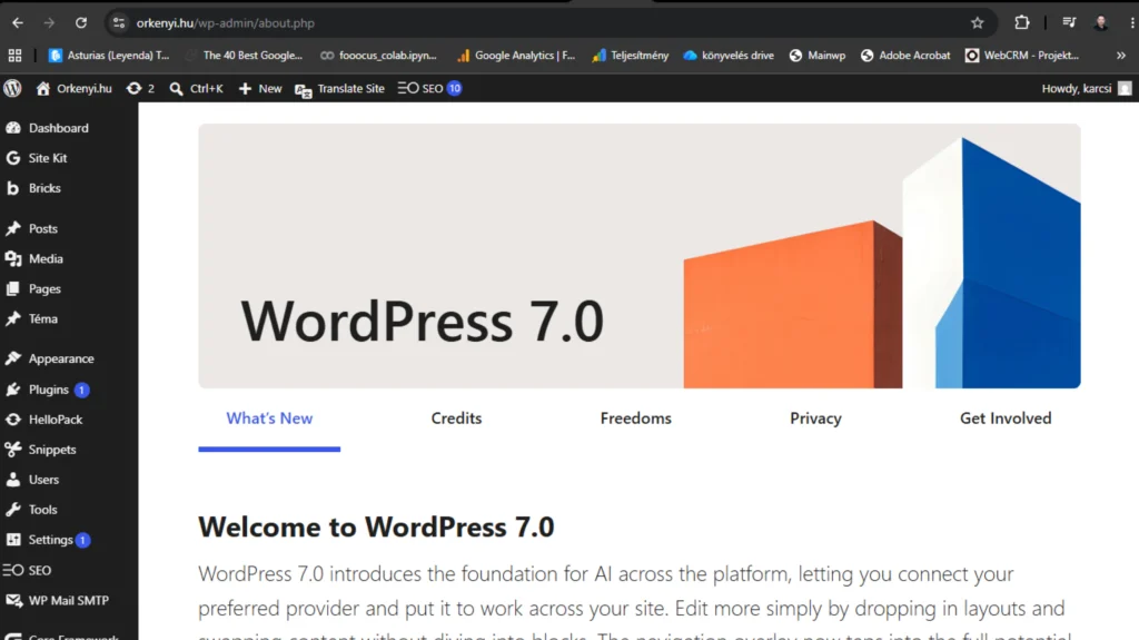 WordPress 7.0 frissítés után Bricks Builder save gomb folyamatosan pörög hiba, Bricks Community Facebook csoport posztja 2026 május