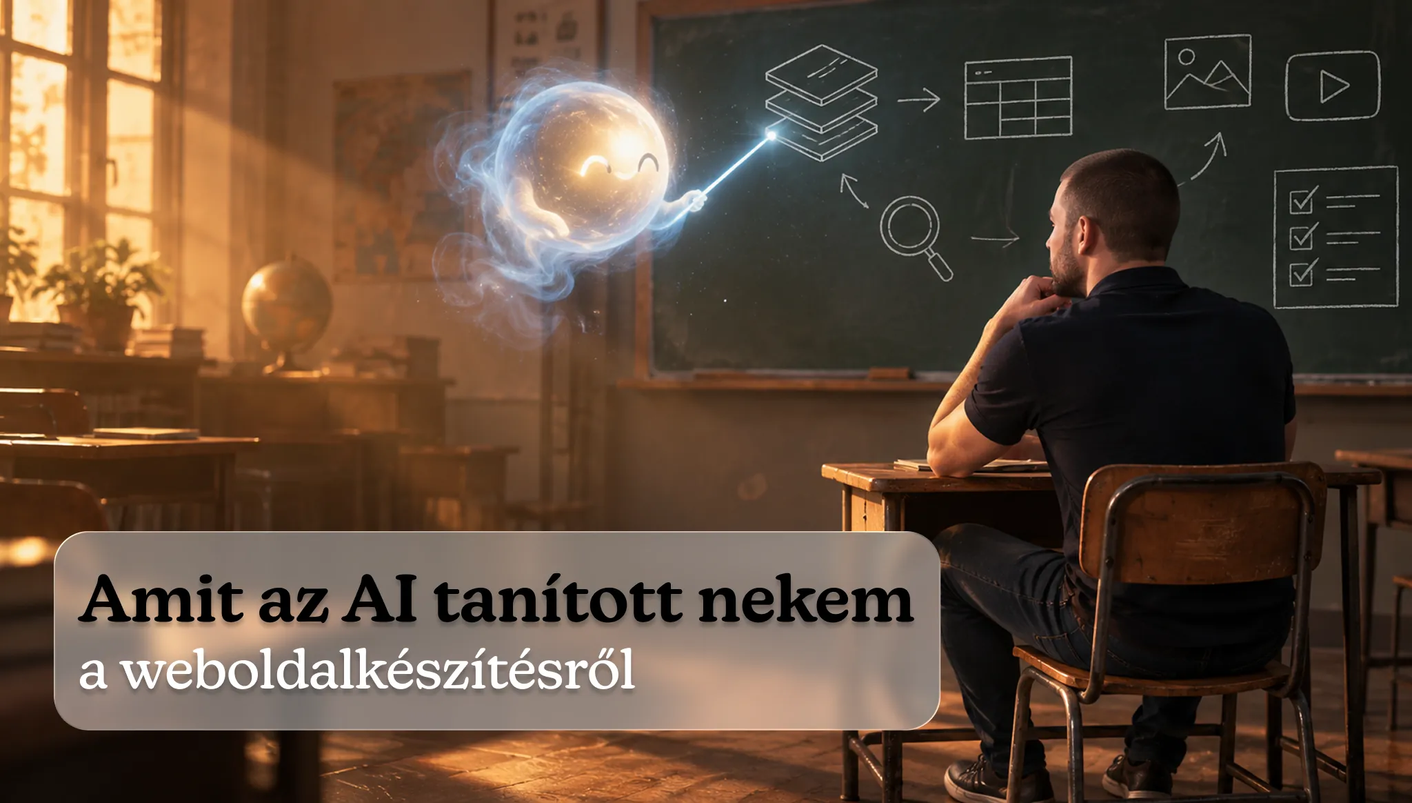 Amit az AI tanított nekem a weboldalkészítésről: AI tanít egy weboldalkészítőt a tábla előtt