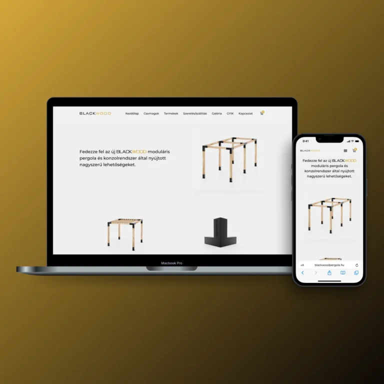 A(z) blackwoodpergola.hu weboldal főoldala laptopon