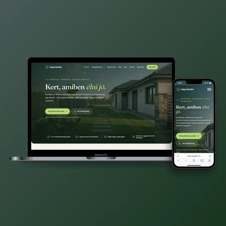 A(z) hepp-garden.hu weboldal főoldala laptopon