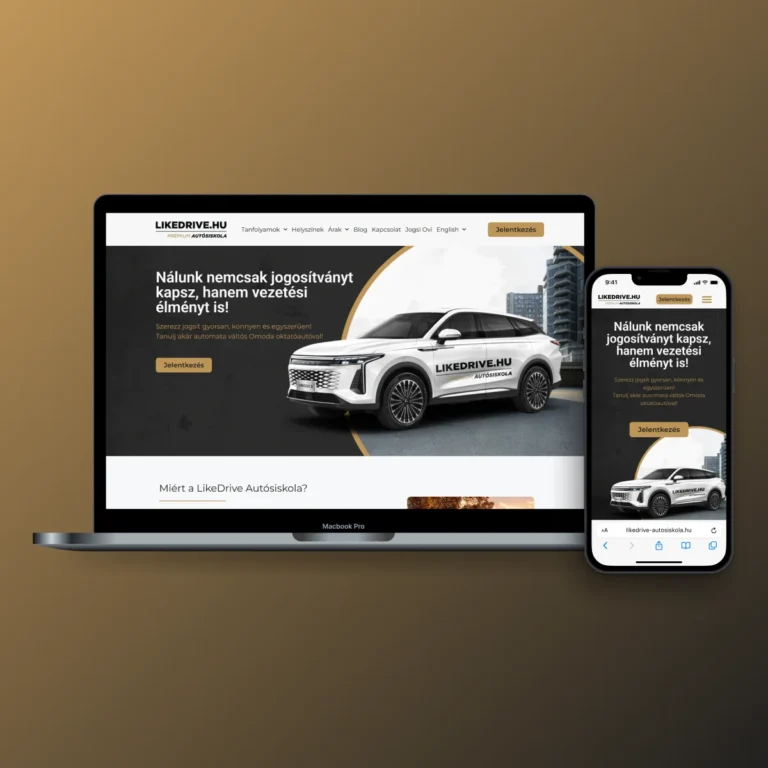 A(z) likedrive-autosiskola.hu weboldal főoldala laptopon